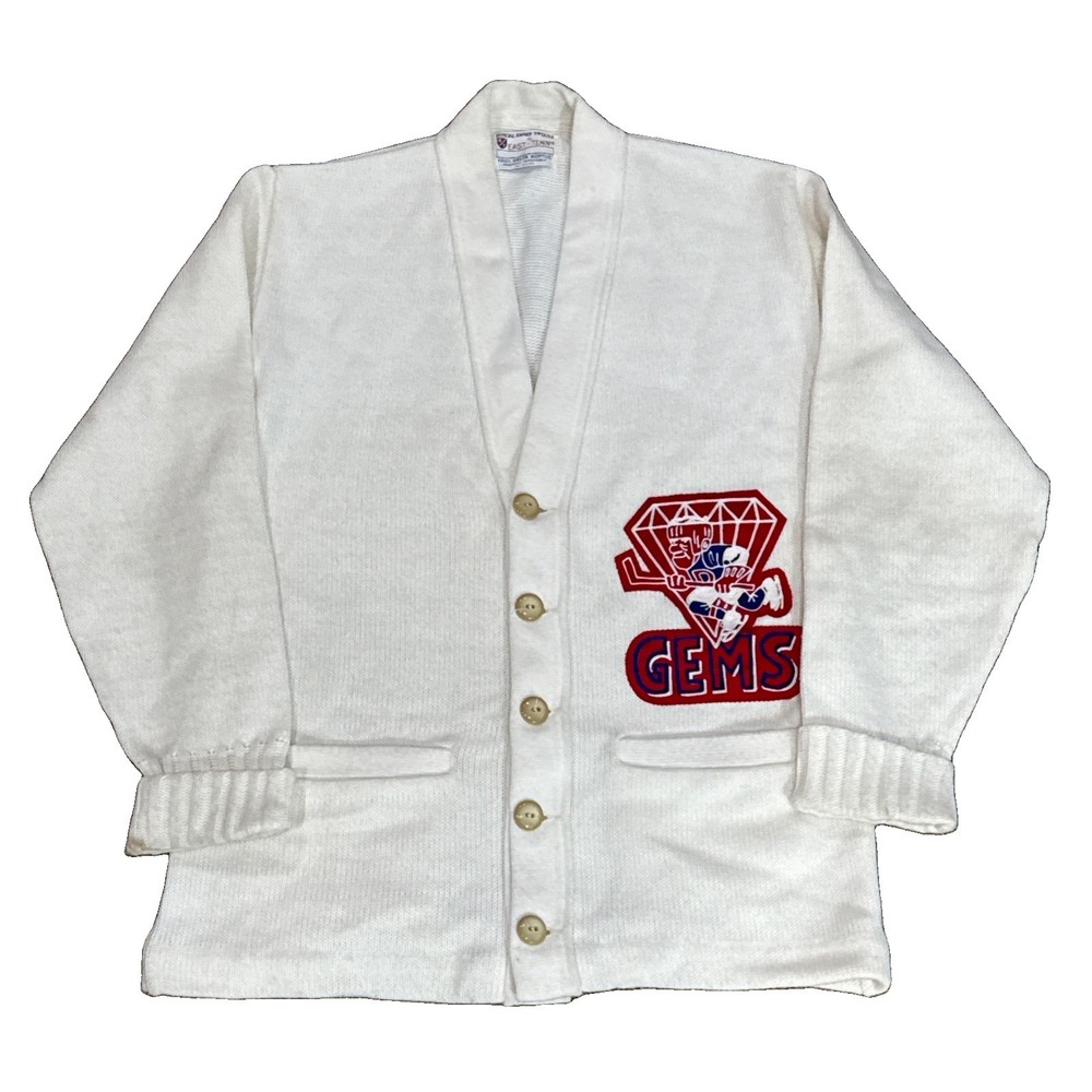 Vintage 1960's IHL Dayton Gems Hockey Team Coaches Cardigan Sweater Patch NHL